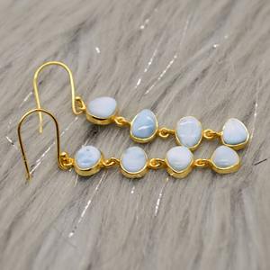 Natural Gemstones Blue Larimar Four Stone 925 Sterling Silver Sparkling Gold Plated <b>Earrings</b> For Women Newest Fine Jewelry - Product Image 4