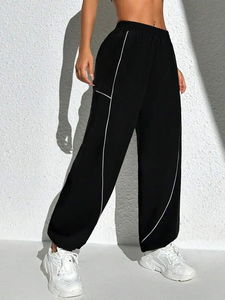 Women's High-Waist Loose Casual Striped Sports Yoga Pants Slimming Fitness <b>Cuffed</b> Leisure <b>Trousers</b> - Product Image 4