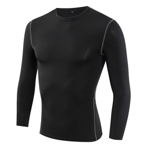 Conjunto de compresión azul de manga larga para hombre, cuello redondo, de secado rápido, de spandex y poliéster, top de manga larga y pantalones, kit sólido para todas las estaciones - Product Image 5