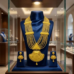 Conjunto de Collar Largo y Pendientes de Novia, Chapado en Oro, Cadena de Latón con Forma de Flor, 18 Pulgadas, Joyería de Moda para Boda de Mujer - Product Image 3