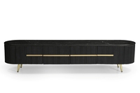 Mueble de TV Moderno de Madera Negra con Cubierta de Mármol Negro