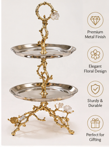 Support à gâteau en métal à 2 niveaux avec design de branche décorative |   Élégant présentoir à desserts et pâtisseries pour la maison et les événements - Product Image 2
