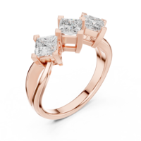 Élégante bague de promesse pour elle, sertie de trois moissanites taille princesse, en argent sterling plaqué or rose 14K, sertie en forme de cerf-volant