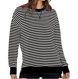 Pull en tricot à col rond rayé pour femme, manches longues, décontracté, pour le printemps, 100% coton, respirant, coupe classique - Product Image 4