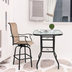 31-Inch Square Patio Bar Table with Tempered Glass Top and Umbrella Hole Outdoor Cocktail Height Bistro Table - Product Image 6