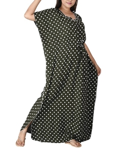 High Quality Women's <b>Kaftan</b> Polka Dot Maxi Abaya V Neck Loose Cotton Dress Summer Modest Daily Wear Short Sleeve Straight Hem - Product Image 5