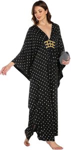 Abaya Larga con Estampado de Lunares Negros, Manga Larga, Corte Holgado, Cuello Redondo, Talla Grande para Mujer, Estilo Modesto para Uso Diario, Poliéster, Estilo de Medio Oriente - Product Image 6