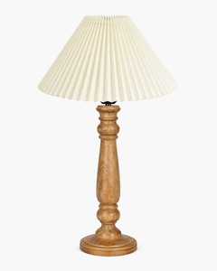 Solid wood bubble <b>table</b> lamp white pleated shade farmhouse <b>bedside</b> light for bedroom home decor gifting wholesale OEM - Product Image 1