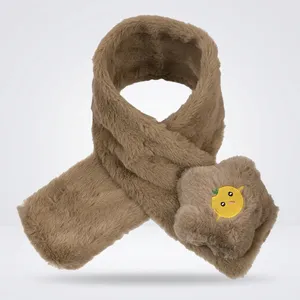 Conjunto de Gorro, Bufanda y Guantes de Felpa Marrón para Niños, Gorro con Bordado de Dibujos Animados - Product Image 4