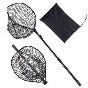 Épuisettes de pêche pliables en aluminium 6063, légères et robustes, avec manche télescopique et matériau en silicone souple - Product Image 1