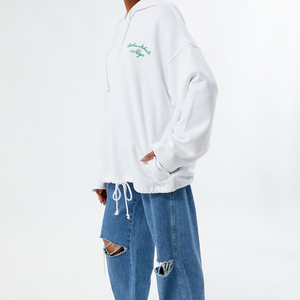Sudadera con Capucha Blanca para Mujer, Logotipo Bordado en la Manga Izquierda, Estilo Casual, Manga Larga, Tejido de Algodón, Ropa de Otoño - Product Image 1