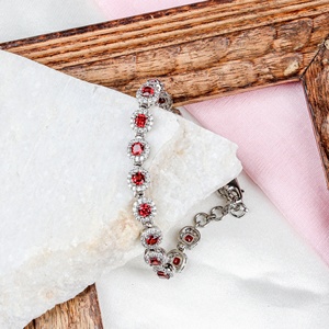 Latest High Quality Garnet Faceted Cut Gemstone Cubic Zircon 925 Sterling Silver Women's <b>Bracelet</b> Handmade Trendy Wedding Gift - Product Image 2