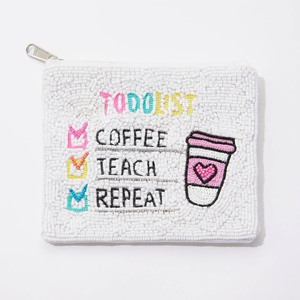 Porte-monnaie perlé DAWGS avec fermeture éclair, mini portefeuille fait main unisexe, motif lettres rouges - Product Image 6