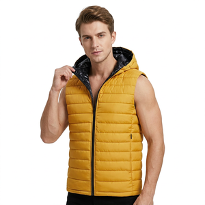 Chaleco Acolchado sin Mangas con Capucha para Hombre, Color Sólido, Cierre de Cremallera, Impermeable, Cortavientos, Ropa Exterior Informal para Otoño e Invierno - Product Image 1