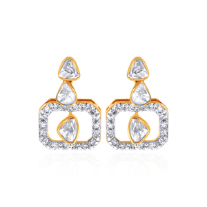 Luxury Women's 14K Gold Plated Diamond Earrings With Triangle Cut Lab-grown Diamonds <b>Square</b> <b>Frame</b> Party Jewelry - Product Image 1