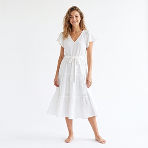Women's Summer Cotton Gauze Midi <b>Dress</b> Ultra-Light Airy Casual Resort <b>Dress</b> OEM ODM Wholesale Factory Private Labe - Product Image 3