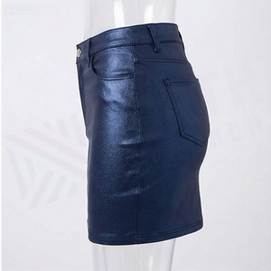 Jupe crayon mini en cuir PU taille haute pour femme, couleur unie, style brillant et sexy avec poches, à porter toute l'année - Product Image 1