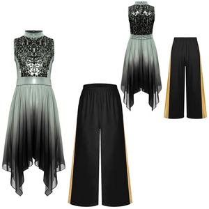 Tenue de danse liturgique pour filles de 6 à 16 ans, robe tunique avec pantalon large métallisé pour la danse lyrique contemporaine - Product Image 3