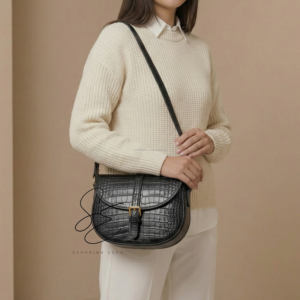 Bolso Bandolera de Cuero Genuino con Grabado de Cocodrilo para Mujer, Estilo Preppy, con Cremallera y Solapa, Personalizable OEM - Product Image 4