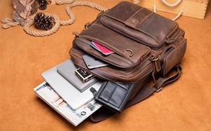 Premium Vintage Leather Laptop <b>Backpack</b> <b>Waterproof</b> Anti-Theft Rucksack for Men Outdoor Travel LBP-0309 - Product Image 3