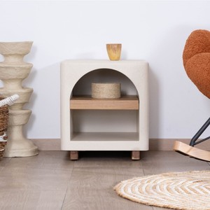 Mesita de noche Vandana Crystal Value en madera de acacia con acabado de hormigón arenado Miona - Product Image 1