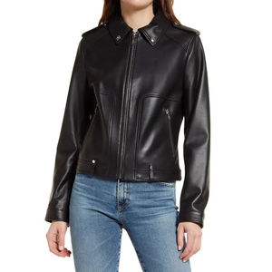 Veste en cuir pleine fleur entièrement personnalisable pour femme, grande taille, manches longues, respirante et rembourrée en coton, pour la saison automnale - Product Image 4