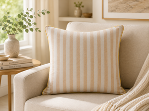 100% Linen Yarn Dyed Striped Cushion Cover Luxury Decorative Throw Pillow Cover with Contrast Piping for <b>Sofa</b>, <b>Bed</b> & Home Decor - Product Image 3