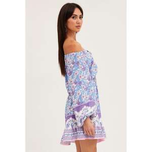 ชุดเดรสมินิเดรสลายดอกไม้สไตล์โบโฮสำหรับผู้หญิง แขนยาว ชุดลำลองสำหรับฤดูร้อน ชุดเดรสชายหาด - Product Image 3