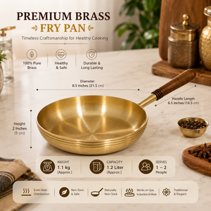 Handmade Solid Brass Frying <b>Pan</b> with Wooden Handle, Premium Brass Skillet, Traditional Cooking <b>Pan</b>, Kitchen Cookware OEM ODM - Product Image 4