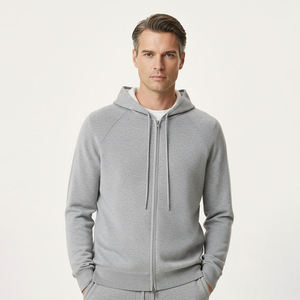 Technical Outdoor Apparel Custom Extrafine Merino Cotton Soft Touch Zip Hoodie & <b>Sweatpants</b> <b>Set</b> Men's Autumn Breathable - Product Image 1