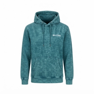 Sudadera con Capucha para Mujer, Color Azul Verde Azulado, Estilo Acid Wash, con Bolsillo Canguro, Logotipo Personalizado, Ropa Urbana - Product Image 3