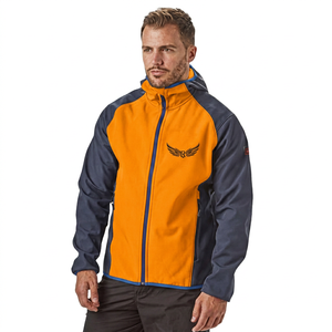 Men's Blue <b>Fleece</b> Jacket With Hood Windproof Zipper Embroidered Logo Casual Autumn Wear - Product Image 3