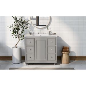 Mobile Bagno Contemporaneo 36x18x34 Pollici con 4 Cassetti, 1 Anta, Contenitore Multiuso e Lavabo Integrato in Resina - Product Image 5