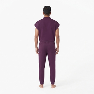 Men Medical Scrub Set <b>Purple</b> Cotton Polyester Knitted Hospital Uniform Pants Short Sleeve Top - Product Image 4