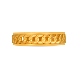 Bague chaîne entrelacée en or jaune, motif maillons gourmette, large bande, bijoux fins de luxe contemporains, vente en gros - Product Image 3