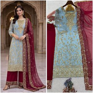 Ensemble Kurti 3 pièces haut de gamme avec broderie et travail de sequins, doublure en micro-coton, prêt-à-porter, idéal pour les fêtes, vente en gros B2B - Product Image 5