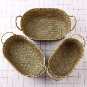 Ensemble de 3 paniers ovales en jonc de mer avec poignées, paniers de rangement faits à la main, vente en gros, écologiques, fabriqués au Vietnam - Product Image 1