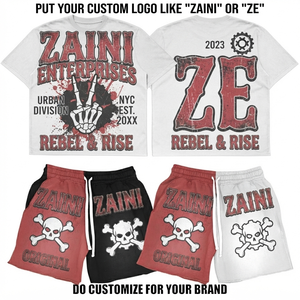 ZAINI 280 GSM Premium Polyester Breathable Oversized T Shirt Shorts <b>Set</b> White Black Red Vintage Custom Print Logo Summer Men's - Product Image 1