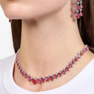 Luxury Women 925 <b>Silver</b> Ruby Pear Cut <b>Choker</b> Necklace with for Party - Product Image 3
