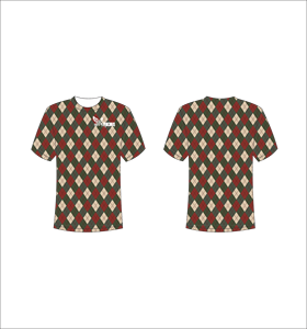 T-shirt personnalisé sublimé imprimé sur toute la surface, motif Argyle rouge, vert, beige, unisexe, col rond, respirant, en polyester, Ferocious - Product Image 1