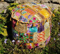 Housse de pouf ottoman traditionnelle indienne faite à la main en coton, patchwork multicolore, décoration intérieure, chambre, mariage, Haldi, Mehndi, décoration de tente