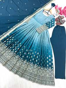 Haute qualité Designer Faux Georgette Anarkali costume pour femmes parole longueur indien traditionnel Festival porter robe naturel - Product Image 5