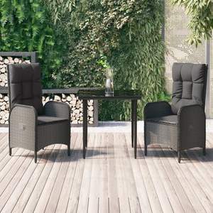 Conjunto de Comedor para Patio de Ratán PE Negro con Reposabrazos Ajustables, Tamaño Mediano - Product Image 1