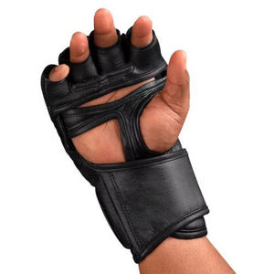 Guantes de Mma de medio dedo, de cuero PU, color negro con costuras rosas, cierre de velcro, unisex, para entrenamiento de artes marciales - Product Image 1
