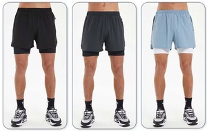 <b>Men</b> Light Blue Solid Color Breathable Swim <b>Trunks</b> With Zipper Pocket Regular Fit Knitted Spandex Polyester Shorts - Product Image 4