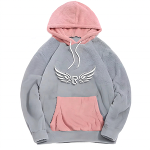 Sudadera con Capucha Unisex, Diseño Color Block, Felpa, Estilo Holgado, Informal de Invierno, Gris y Rosa, con Bolsillos - Product Image 2