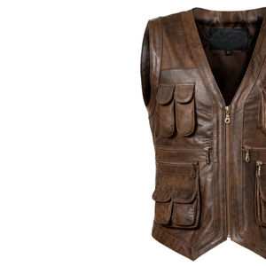 Gilet en cuir slim sans manches pour homme, personnalisable, avec col montant, logo frontal, imperméable, vente en gros - Product Image 3