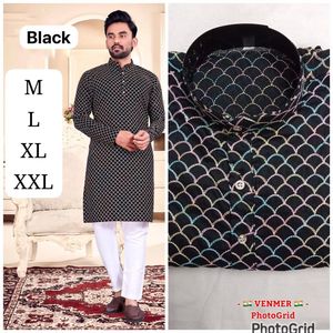 Men’s Cotton <b>Silk</b> Kurta with Multicolor Thread Work, Full Sleeves, Dual Side Pockets, Ethnic Festive Wear - Product Image 1