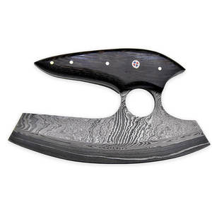 Custom Handmade Damascus Steel Pizza Cutter Outdoor Knife Premium Wooden Handle Kitchen Axe with Genuine Leather Sheath - Product Image 3
