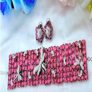 Alluring Premium Quality Brass <b>Silver</b> Plated Stone Look Zircon <b>Choker</b> Necklace Set with Earrings Wedding Wear Collection - Product Image 2